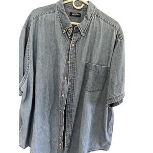 Puritan Mens Denim Shirt 2XL Cotton Vintage Short Sleeve Casual Workwear